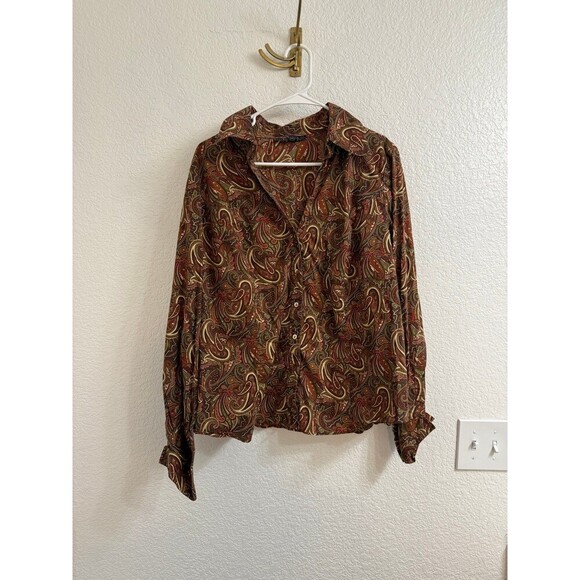 Lafayette 148 Womens Shirt Size 16 Long Sleeve V neck Button Down Paisley - Picture 1 of 5